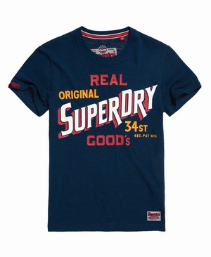 Superdry 34st Goods Férfi Pólók Szürke/Kék | ZTGXA4350